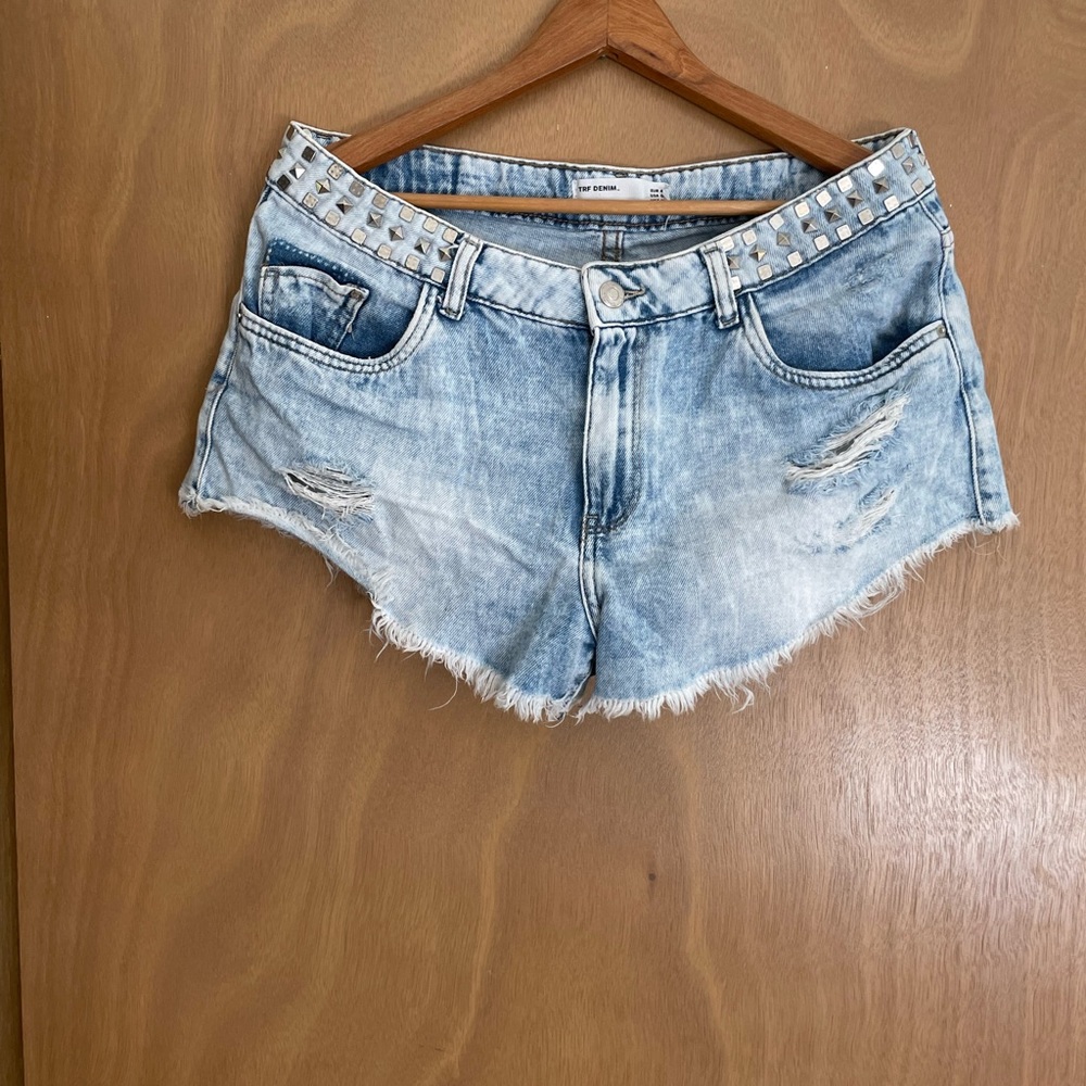 ZARA TRF studded denim shorts